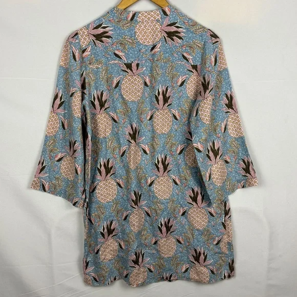 Boden Women LongSleeve Linen Shift Mini Dress Sz 6R Pineapples Beachy Breathable - Picture 3 of 11